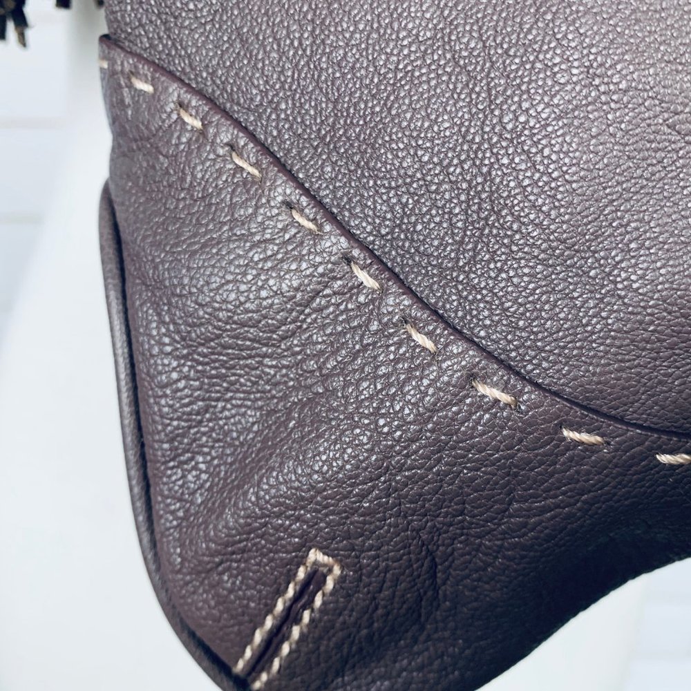 Talbots taupe pebbled leather boho shoulder bag - Picture 5 of 8